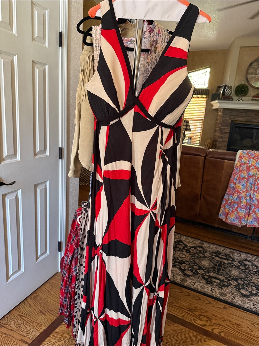 HD in Paris Sleeveless V-Neck Maxi Dress in Red, Black & Cream